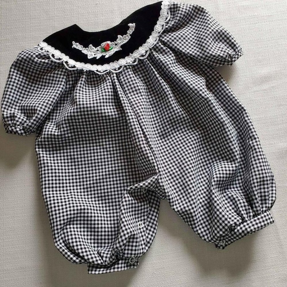Vintage Rose Cottage 3-6 Month Plaid Romper